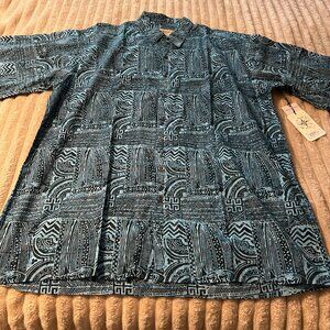 MEN'S JOHARI WEST HAND DYED BATIK BOTANY BAY OCEAN BUTTON DOWN SHIRT-3XLT-NWT!